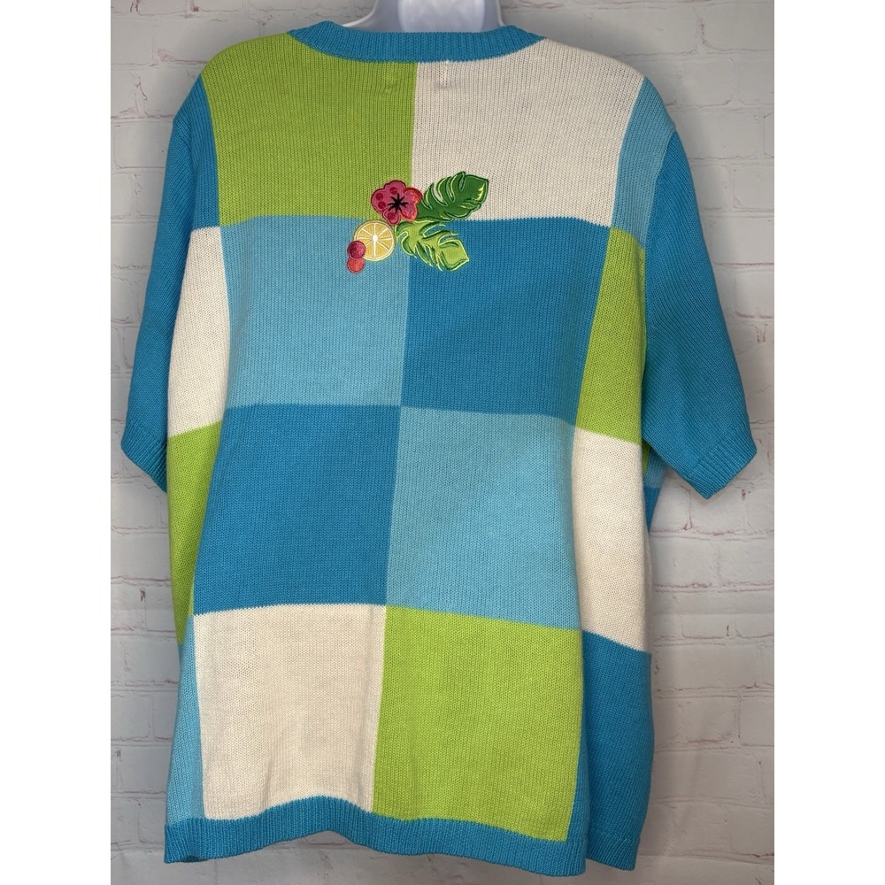 Vintage Breckenridge Woman Sweater 2X Tropical Patchwork Ramie Knit Cardigan - Picture 6 of 11